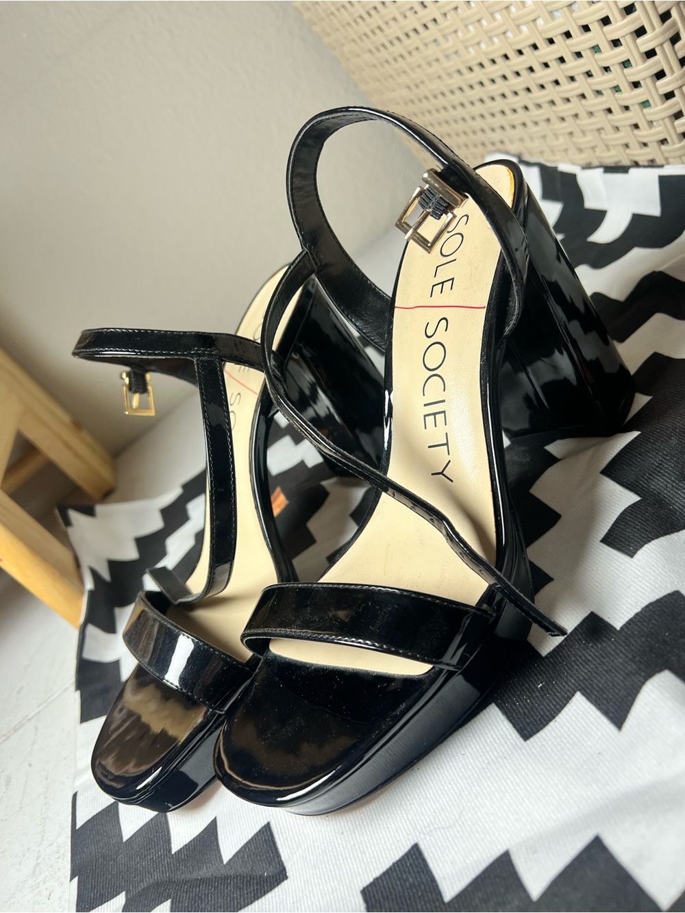 Sole Society Black Patent Platform Slingback Heels